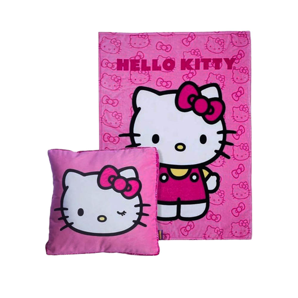 KIT DE ALMOFADA COM MANTA MODELO HELLO KITTY EM POLIÉSTER  REF:10140934