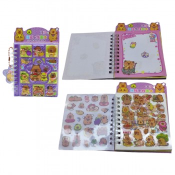 MINI CADERNO MODELO CAPIVARA COM 30 FOLHAS E 4 ADESIVOS EM PLÁSTICO REF: APCY-DL