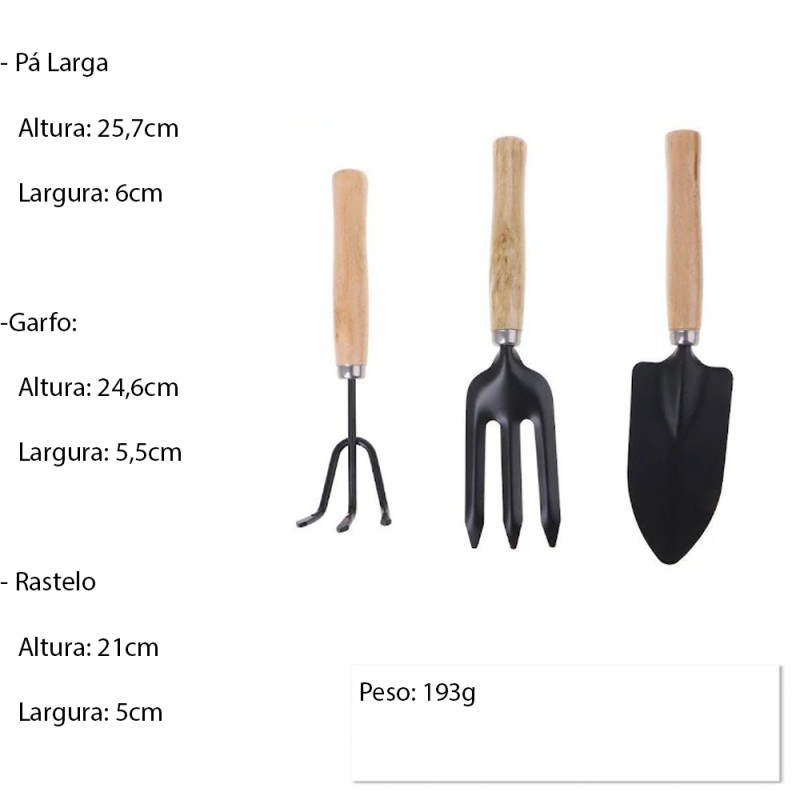 KIT COM 3 PEÇAS DE JARDINAGEM EM MADEIRA REF: 81701