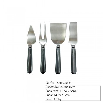 CONJUNTO  4 PEÇAS PARA QUEIJO  CINZA PEROLADO REF: CJBO-006PT