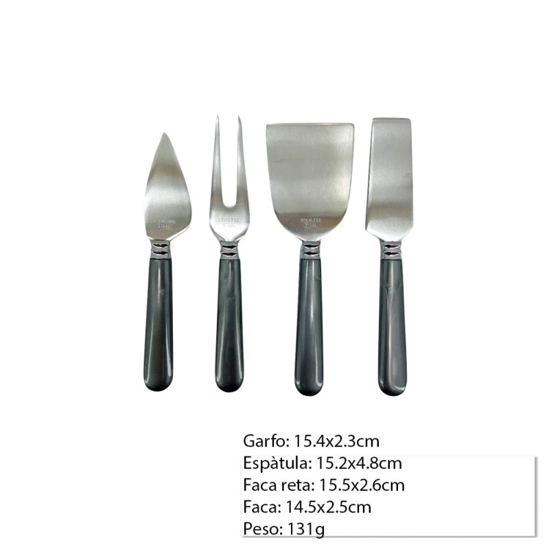 CONJUNTO 4 PEÇAS PARA QUEIJO CINZA PEROLADO REF: CJBO-006PT CONJUNTO 4 PEÇAS PARA QUEIJO CINZA PEROLADO REF: CJBO-006PT