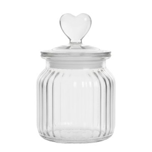 POTE DE VIDRO COM TAMPA HERMÉTICA MODELO CORAÇÃO 650ML REF: 230543