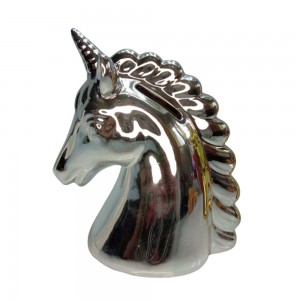 COFRE DE UNICÓRNIO EM RESINA METALIZADA PRATA