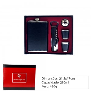 KIT DE BOLSO EM METAL MINI GARRAFA 290ML + ACESS.  REF:TZ05