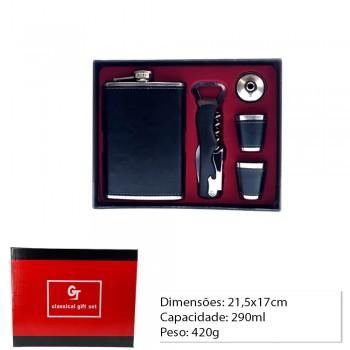 KIT DE BOLSO EM METAL MINI GARRAFA 290ML + ACESS.  REF:TZ05