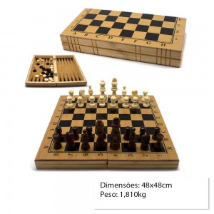 JOGO DE TABULEIRO 3 EM 1 COM XADREZ, DAMA E GAMÃO REF: B3116-48x48 JOGO DE TABULEIRO 3 EM 1 COM XADREZ, DAMA E GAMÃO REF: B3116-48x48