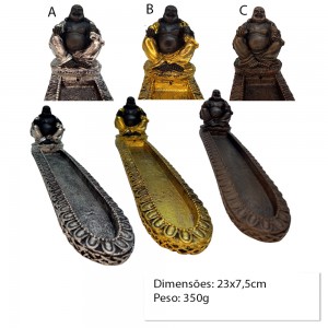 PORTA INCENSO DECORATIVO MODELO BUDAI EM RESINA REF: APXP2005