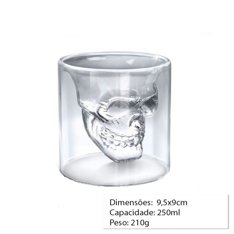 COPO SHOT MODELO CAVEIRA EM VIDRO 250ML REF: APSCKL-250 COPO SHOT MODELO CAVEIRA EM VIDRO 250ML REF: APSCKL-250