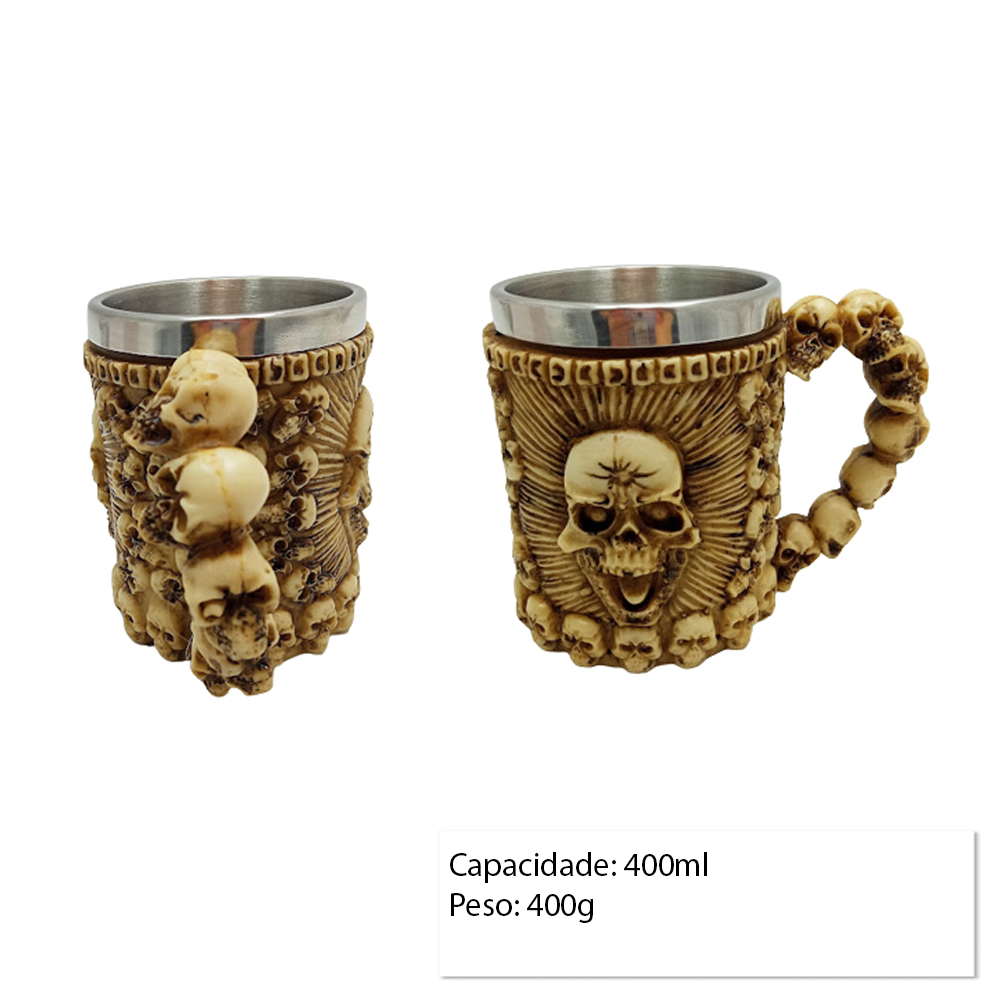 CANECA METAL REVEST.RESINA MOD.CAVEIRA 400ML REF:AP-B2131