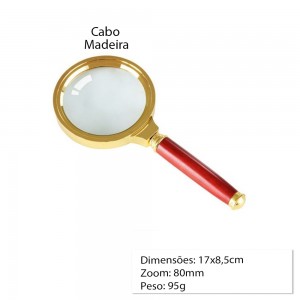 LENTE AUMENTO LUPA DE MAO/LENTE VIDRO CABO MAD. REF:APMAD80