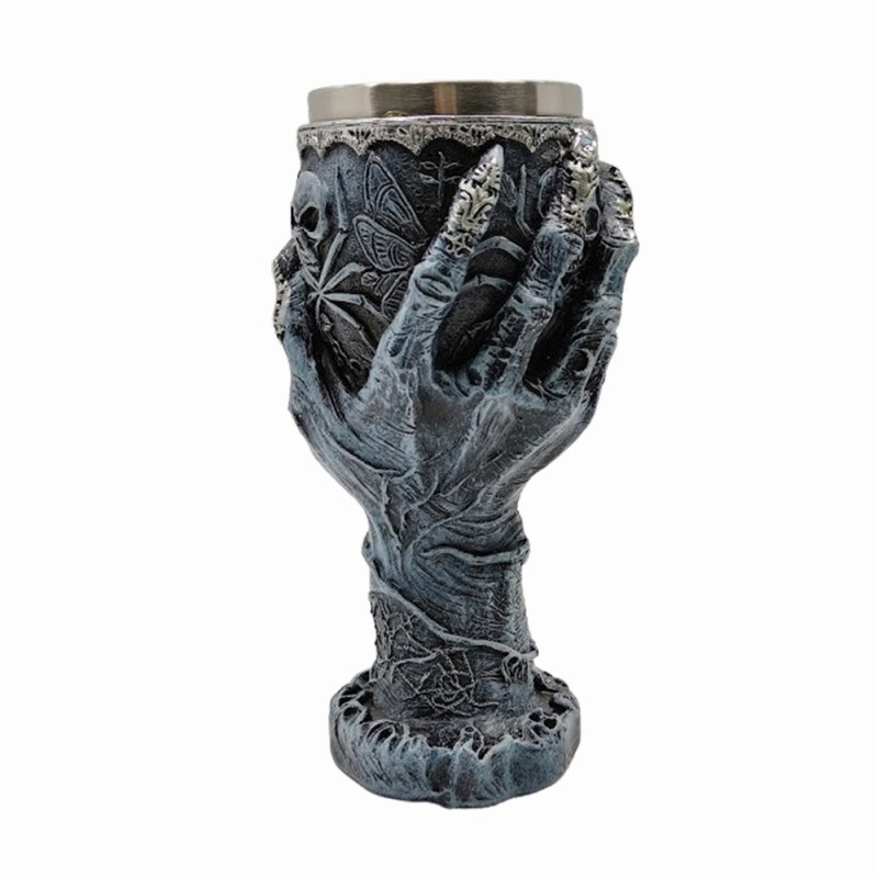 TAÇA MEDIEVAL MODELO MÃO E CAVEIRA INOX EM RESINA 180ML REF: 220037A TAÇA MEDIEVAL MODELO MÃO E CAVEIRA INOX EM RESINA 180ML REF: 220037A