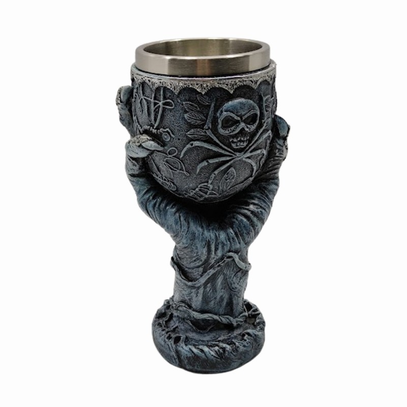 TAÇA MEDIEVAL MODELO MÃO E CAVEIRA INOX EM RESINA 180ML REF: 220037A TAÇA MEDIEVAL MODELO MÃO E CAVEIRA INOX EM RESINA 180ML REF: 220037A