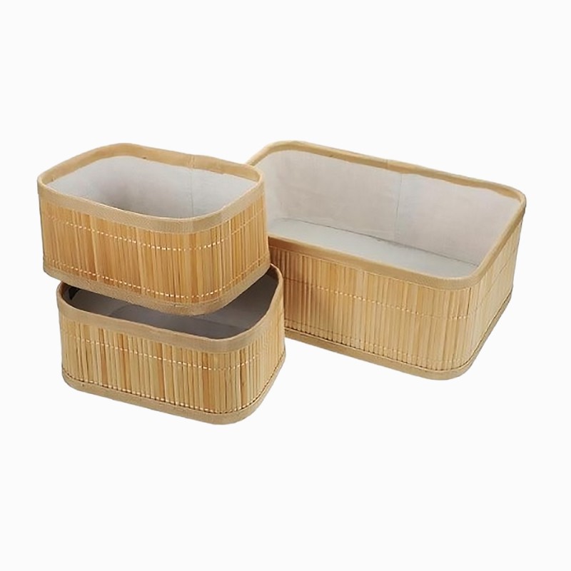KIT COM TRÊS CESTAS EM BAMBU FORRADA COM TECIDO REF: AP16925-2SET
