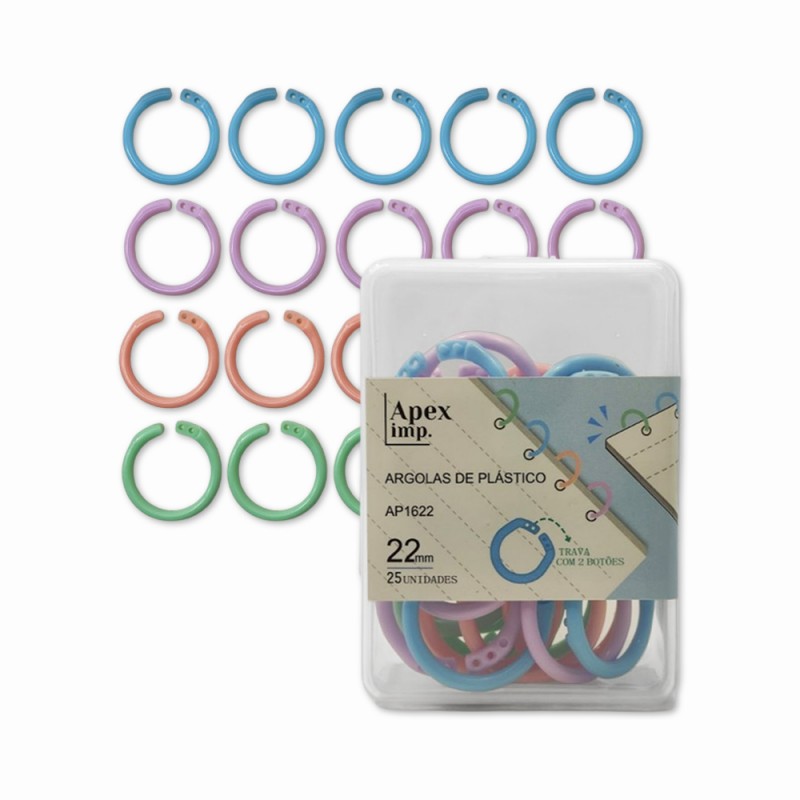 KIT COM 25 ARGOLAS DE PLÁSTICO CORES SORTIDAS RFF: AP1622