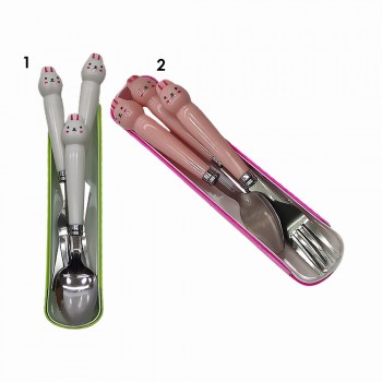 CONJUNTO COM GARFO, FACA E COLHER MODELO COELHO EM INOX REF: AP21332