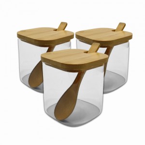 KIT 3 POTES DE VIDRO COM TAMPA E SUPORTE EM BAMBU REF: APF88-3 KIT 3 POTES DE VIDRO COM TAMPA E SUPORTE EM BAMBU REF: APF88-3