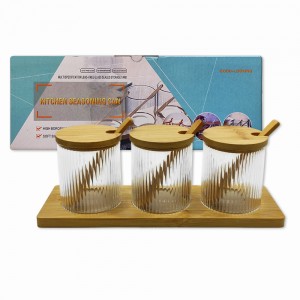 KIT 3 POTES DE VIDRO COM TAMPA E SUPORTE EM BAMBU REF: APW-3 KIT 3 POTES DE VIDRO COM TAMPA E SUPORTE EM BAMBU REF: APW-3