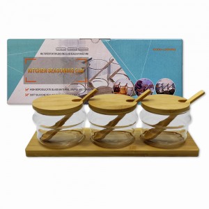 KIT 3 POTES DE VIDRO COM TAMPA E SUPORTE EM BAMBU REF: APLW-3 KIT 3 POTES DE VIDRO COM TAMPA E SUPORTE EM BAMBU REF: APLW-3