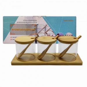 KIT DE 3 FRASCOS EM VIDRO CONTENDO TAMPA E BASE DE BAMBU: APR88-3