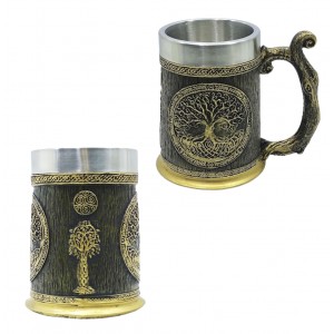 CANECA MODELO ÁRVORE DA VIDA COM ALÇA CAPACIDADE 600ML EM METAL INOX E REVESTIDA DE RESINA DE PVC REF: AP230036B