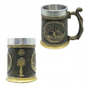 CANECA MODELO ÁRVORE DA VIDA COM ALÇA CAPACIDADE 600ML EM METAL INOX E REVESTIDA DE RESINA DE PVC REF: AP230036B