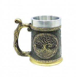 CANECA MODELO ÁRVORE DA VIDA COM ALÇA CAPACIDADE 600ML EM METAL INOX E REVESTIDA DE RESINA DE PVC REF: AP230036B