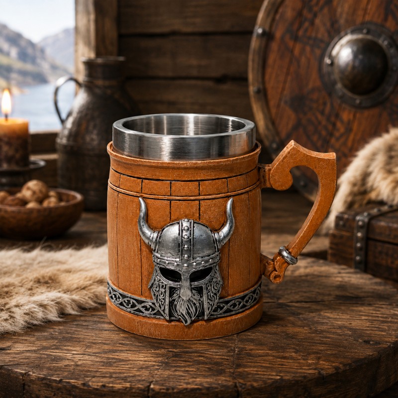 CANECA DE METAL E RESINA DE PVC COM ALÇA MODELO MEDIEVAL 400ML REF: AP675-3B