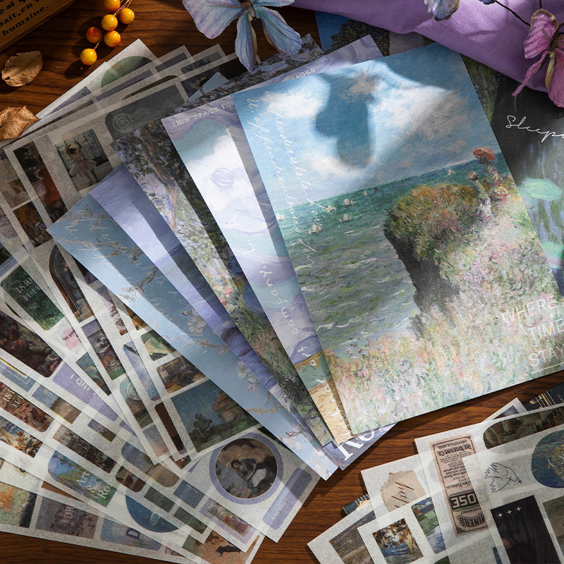 KIT COM 50 PEÇAS SORTIDAS COM 30 FOLHAS DE ADESIVOS DE PLÁSTICO E 20 PAPÉIS DECORATIVOS REF: AP240-3