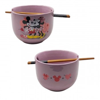 BOWL COM HASHI MODELO MICKEY E MINNIE NAMORADOS 500ML EM PORCELANA REF:10026390
