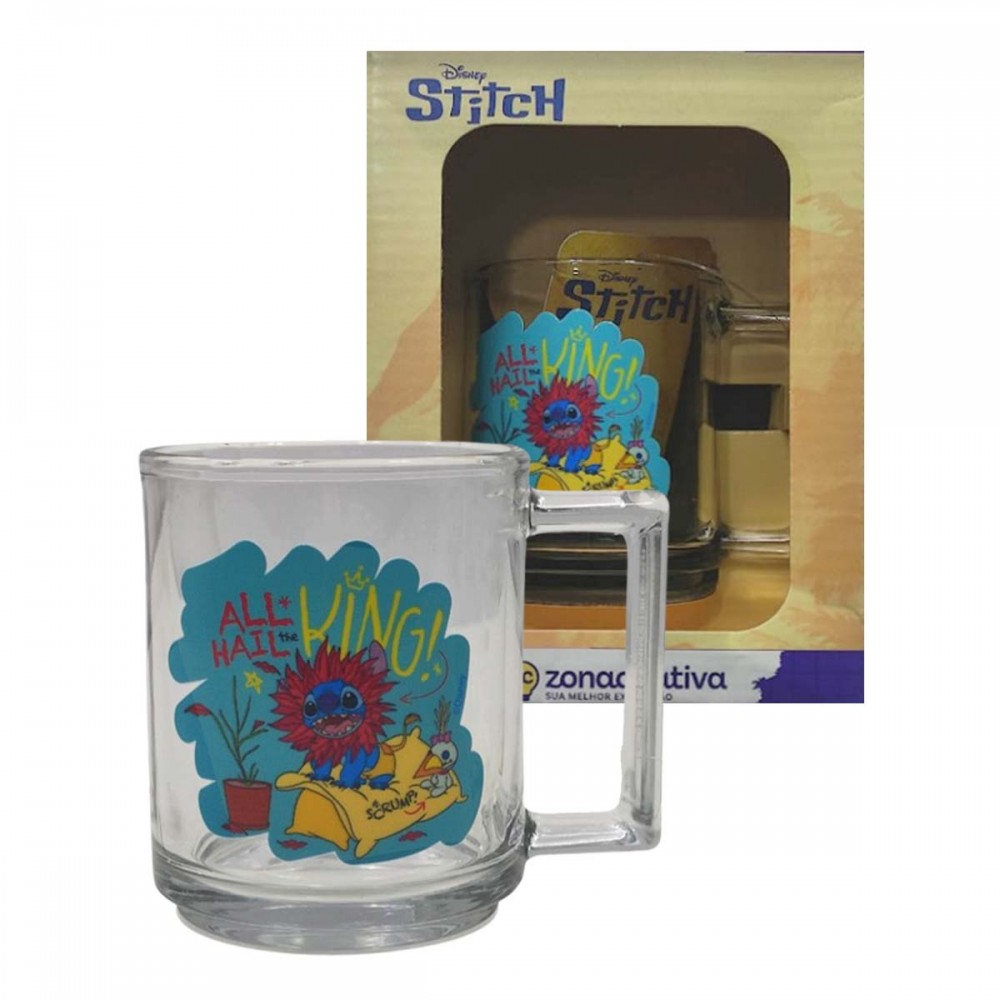 CANECA VENEZA MODELO STITCH REI LEÃO EM VIDRO 250ML REF: 10026524