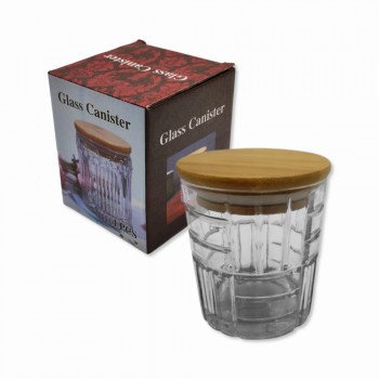 POTE DECORATIVO DE VIDRO COM TAMPA EM BAMBU 250ML REF: FR222519