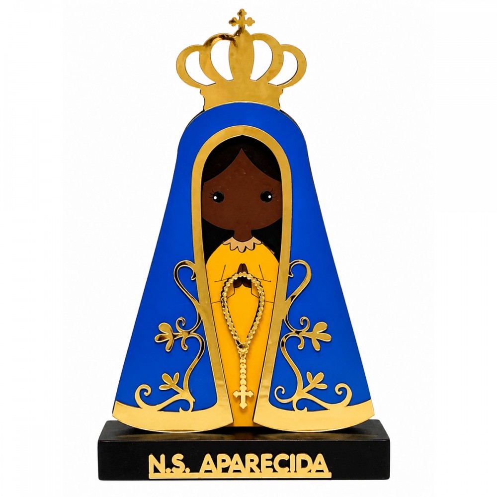 ENFEITE DECORATIVO DE MESA MODELO NOSSA SENHORA DE MADEIRA E ACRÍLICO REF: 000014