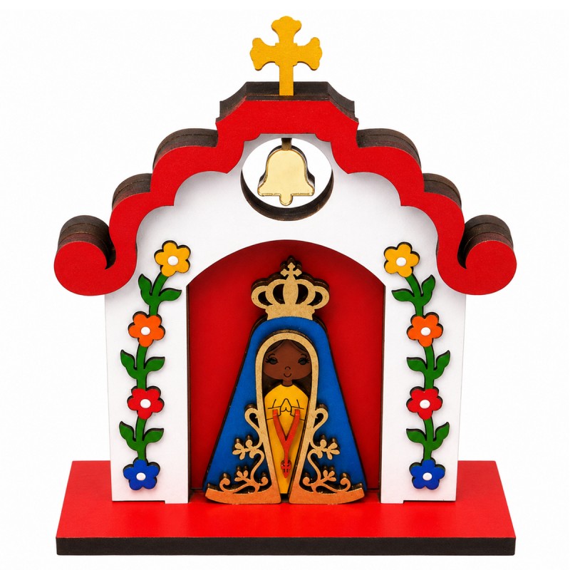 ENFEITE DECORATIVO DE MADEIRA E ACRÍLICO MODELO CAPELINHA APARECIDA REF: 000034 ENFEITE DECORATIVO DE MADEIRA E ACRÍLICO MODELO CAPELINHA APARECIDA REF: 000034