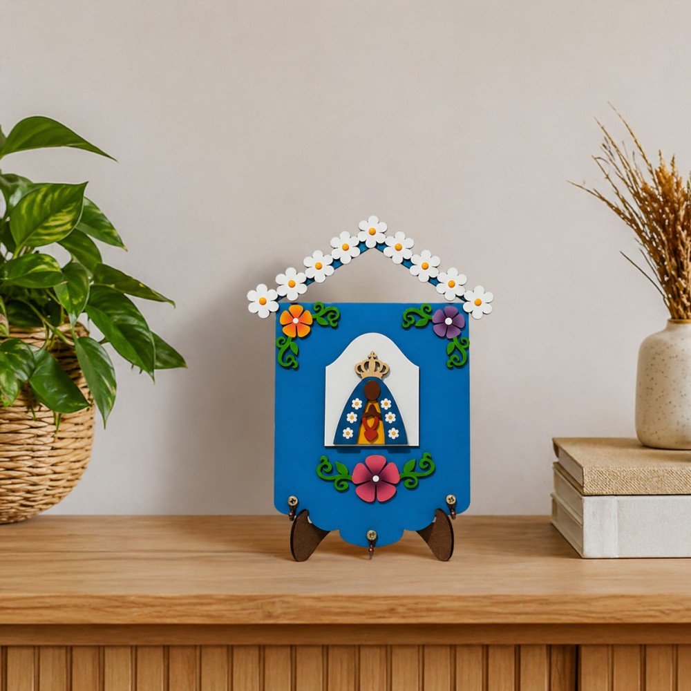 PORTA CHAVES DECORATIVO MODELO NOSSA SENHORA DE MADEIRA E METAL REF: 000046
