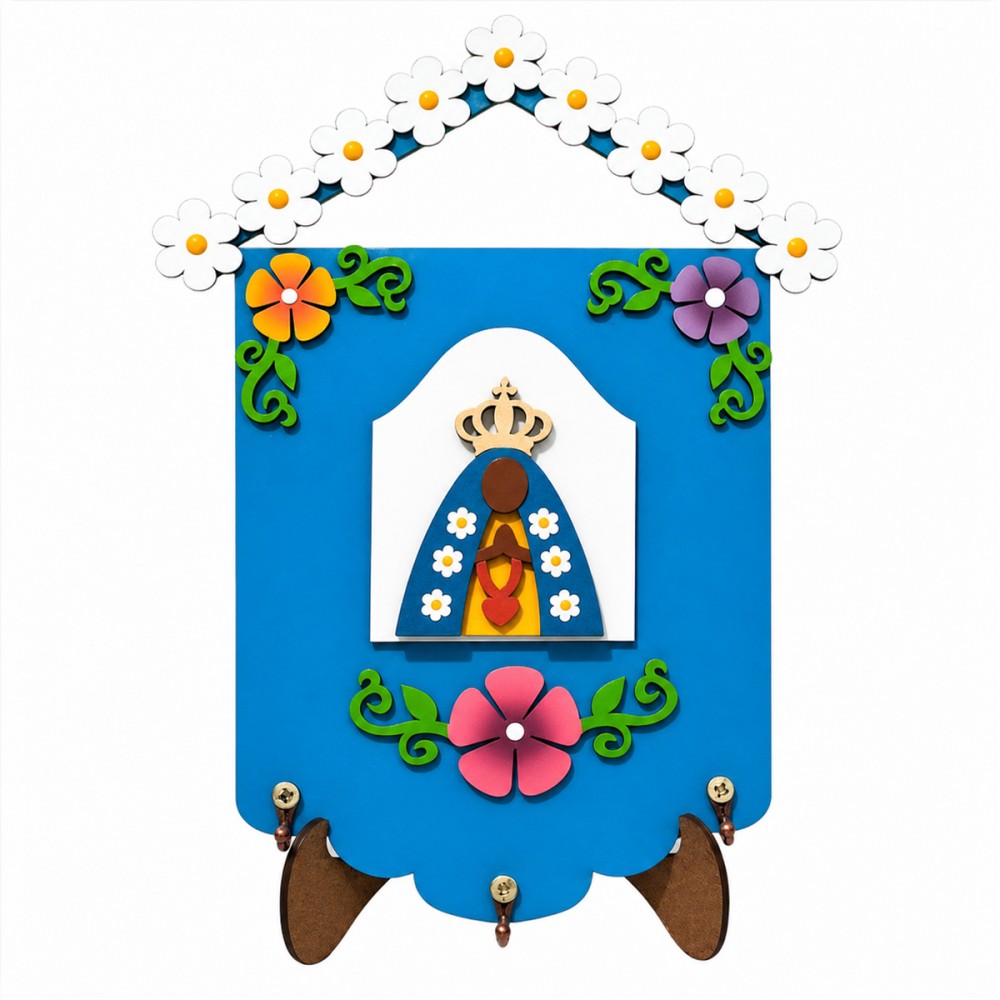 PORTA CHAVES DECORATIVO MODELO NOSSA SENHORA DE MADEIRA E METAL REF: 000046
