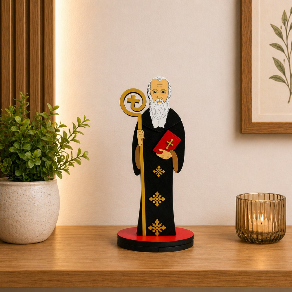 ENFEITE DECORATIVO MODELO SÃO BENTO DE MADEIRA REF: 000093