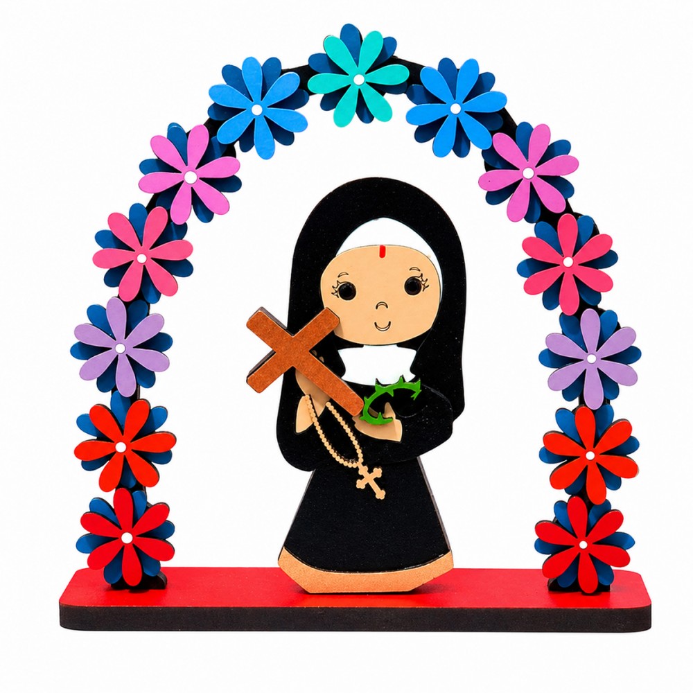 ENFEITE DECORATIVO MODELO ARCO FLORAL SANTINHA DE MADEIRA REF: 000127