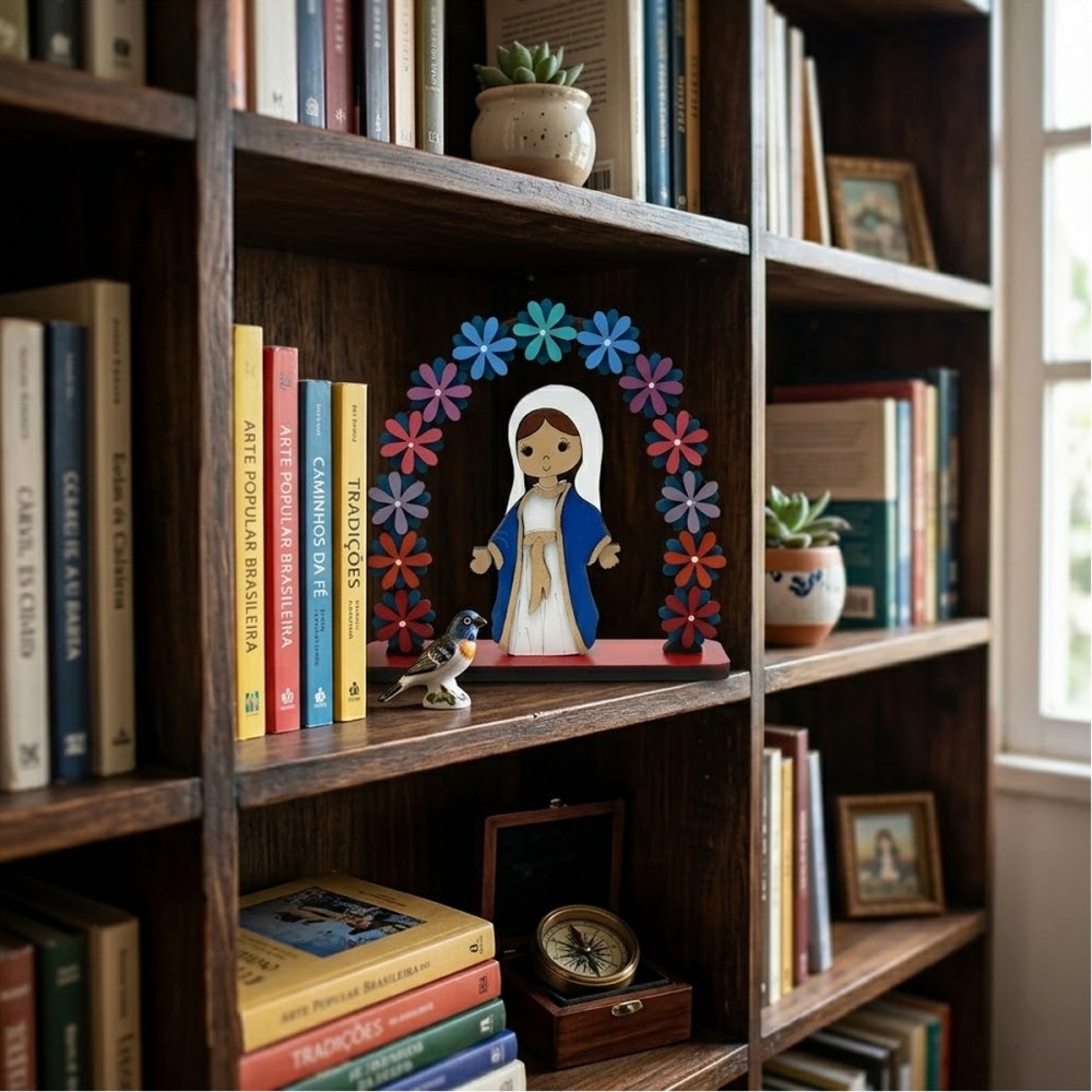 ENFEITE DECORATIVO MODELO ARCO FLORAL SANTINHA DE MADEIRA REF: 000128