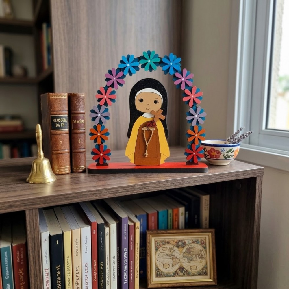 ENFEITE DECORATIVO MODELO ARCO FLORAL SANTINHA DE MADEIRA REF: 000130