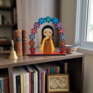 ENFEITE DECORATIVO MODELO ARCO FLORAL SANTINHA DE MADEIRA REF: 000130