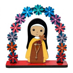 ENFEITE DECORATIVO MODELO ARCO FLORAL SANTINHA DE MADEIRA REF: 000130