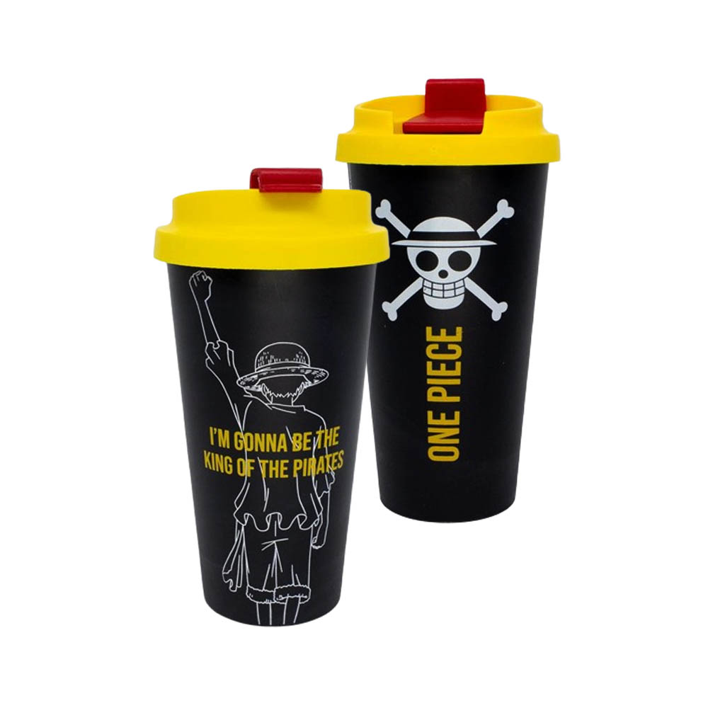 COPO VIAGEM MODELO STRAW HAT SKULL, LUFFY COM TAMPA EM PLÁSTICO 500ML REF: 10025365