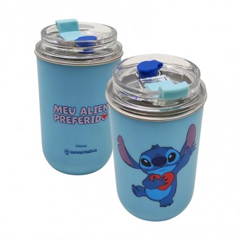COPO NEO COM CANUDO MODELO STITCH NAMORADOS 300ML REF: 10025651