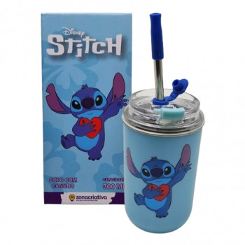 COPO NEO COM CANUDO MODELO STITCH NAMORADOS 300ML REF: 10025651