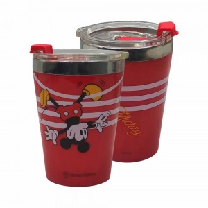 COPO VIAGEM MODELO MICKEY MOUSE LISTRAS EM PLÁSTICO COM TAMPA 300ML REF: 10025779