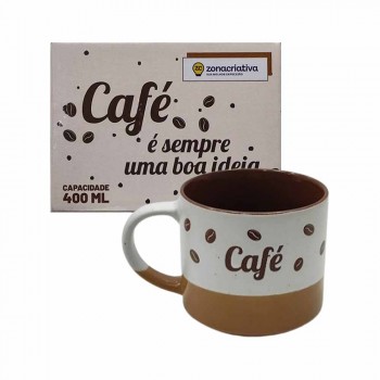 CANECA MODELO "CAFÉ É SEMPRE UMA BOA IDEIA" EM CERÂMICA 400ML REF: 10025868