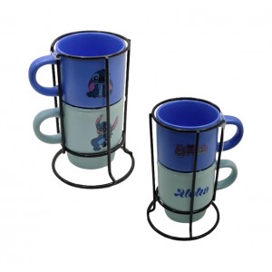 KIT DE CANECAS EMPILHAVEIS MODELO STITCH EM CERÂMICA 150ML REF: 10025945