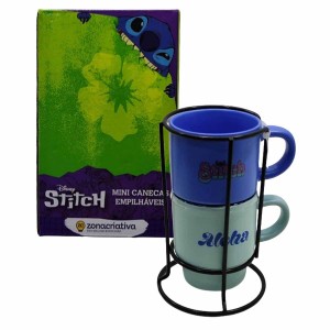 KIT DE CANECAS EMPILHAVEIS MODELO STITCH EM CERÂMICA 150ML REF: 10025945