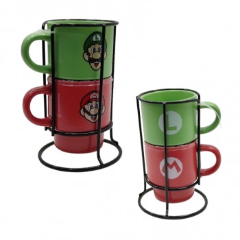 KIT DE CANECAS EMPILHAVEIS MODELO SUPER MARIO EM CERÂMICA 150ML REF: 10025946