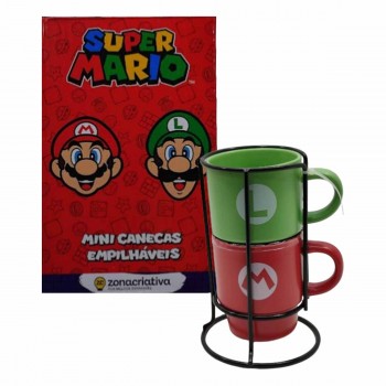 KIT DE CANECAS EMPILHAVEIS MODELO SUPER MARIO EM CERÂMICA 150ML REF: 10025946